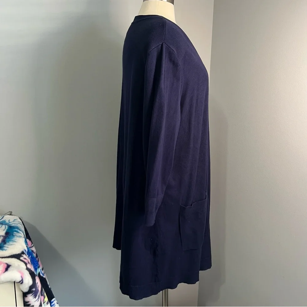 Belle by Kim Gravel Size XL Navy Blue Feather Knit 3/4 Sleeve Cardigan Sweater